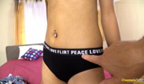 Kanni strips short skirt and panties and sucks and rides cock