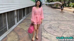 Ammy B strips pink outfit and sucks cock and gets fucked doggy style